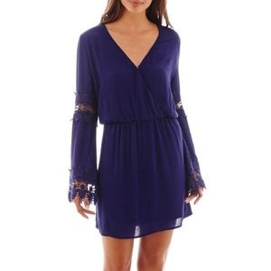 Bell-Sleeve Crochet Lace-Inset Blouson Dress